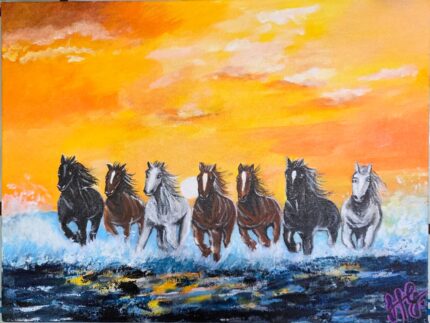Abstract 7 Horses and Rising Sun ( Vastu Painting)