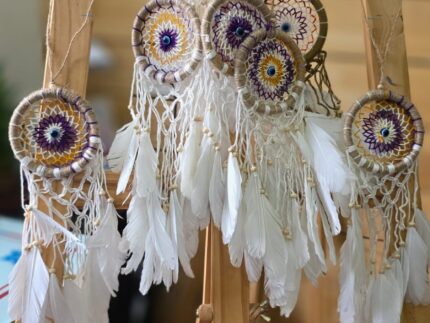 Handmade Jute Brown Threadwork Dream Catcher with Evil eye (Small 2 inch)