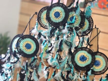 Beautiful Bohemian Threadwork Dreamcatcher ( Black & Turquoise Green) 3inch