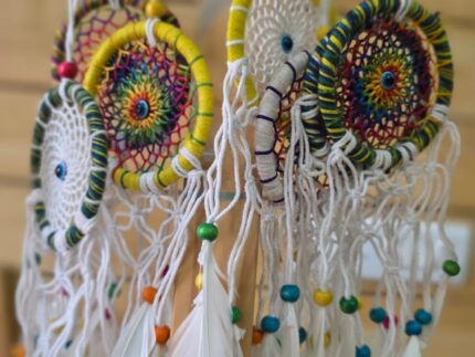 Handmade Multi Threadwork Dream Catcher with Evil eye (Small 2 inch)