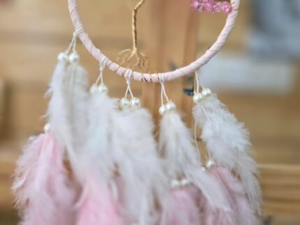 Tree of Life Dreamcatcher | Crystals | White & Light Pink | 3 inch