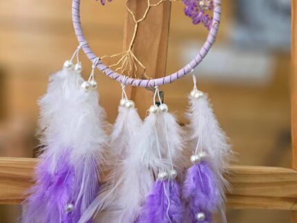 Tree of Life Dreamcatcher | Crystals | White & Purple | 3 inch