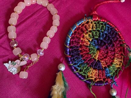 Bohemian Peach Bracelets with Rainbow Dreamcatcher Combo ( Multicolor)