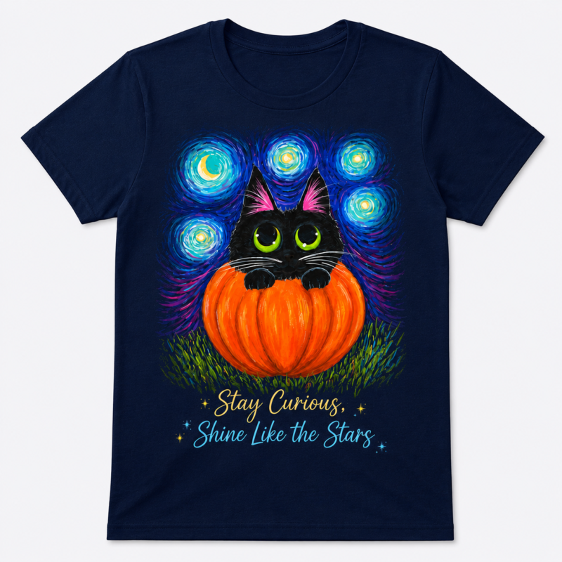 Kitty Under the Starry Night – Kids Cotton Graphic T-Shirt