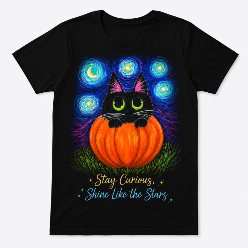 Kitty Under the Starry Night – Kids Cotton Graphic T-Shirt