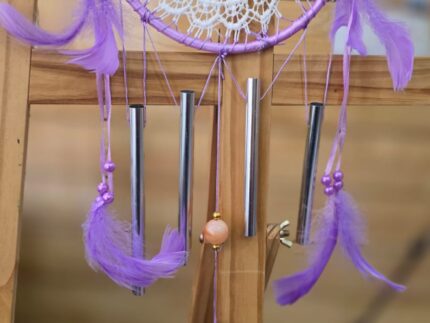 Bohemian Style Dream Catcher with Windchime (6 inch Purple & White)