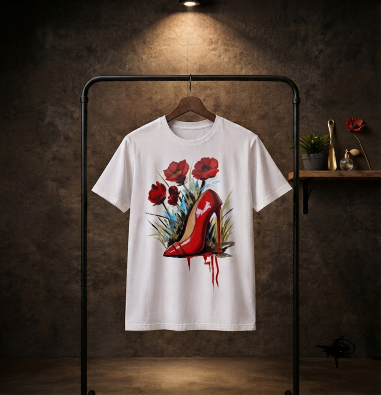 Women’s Pure Cotton Regular Fit Red Stiletto Floral Print T-Shirt
